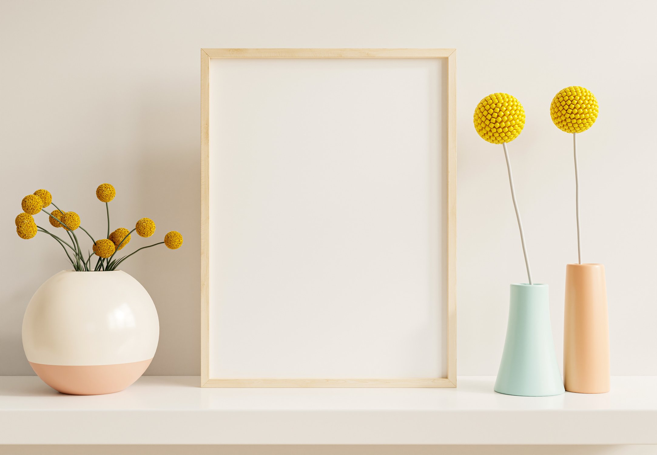 Interior Poster Mockup with Vertical Wooden Frame in Home Interior Background.